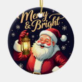 Merry Bright Santa Holding Lantern Illustration Keramisch Ornament (Voorkant)