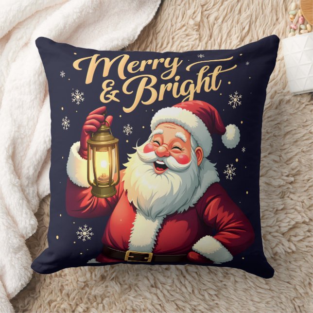 Merry Bright Santa Holding Lantern Illustration Kussen (Deken)