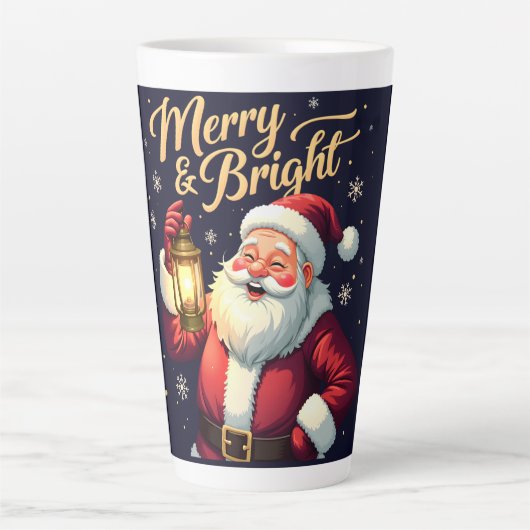 Merry Bright Santa Holding Lantern Illustration Latte Mok (Voorkant)