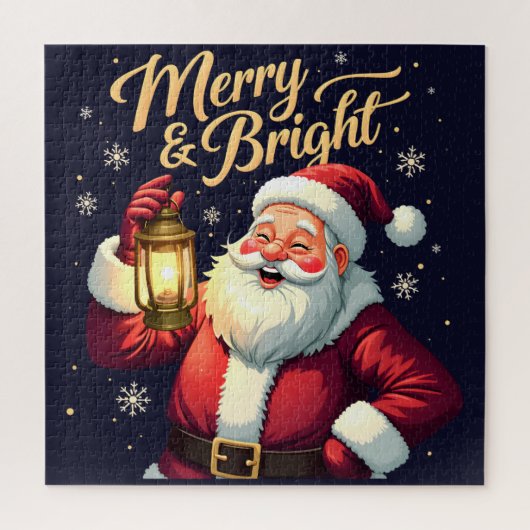 Merry Bright Santa Holding Lantern Illustration Legpuzzel (Verticaal)