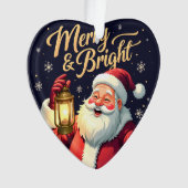 Merry Bright Santa Holding Lantern Illustration Ornament (voorkant)