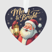 Merry Bright Santa Holding Lantern Illustration Ornament (achterkant)