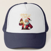 Merry Bright Santa Holding Lantern Illustration Trucker Pet (Voorkant)