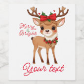 Merry&Bright Schattig Rendier Wijn Etiket (Enkel label)