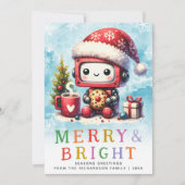 Merry & Bright Schattigee Robot Kerstmis Feestdagenkaart (Voorkant)