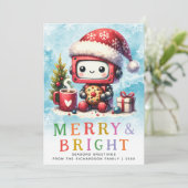 Merry & Bright Schattigee Robot Kerstmis Feestdagenkaart (Staand voorkant)
