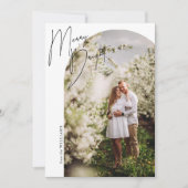 Merry + Bright Script Boogfoto Feestdagenkaart (Voorkant)