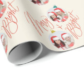 Merry & Bright script en foto ornamenten ontwerp Cadeaupapier (Rol Hoek)