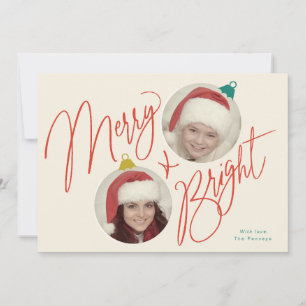 Merry & Bright script en foto ornamenten ontwerp Kaart