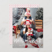 Merry & Bright script foto overlay Feestdagenkaart (Voorkant / Achterkant)