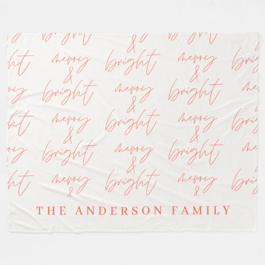 Merry & Bright script tekst rood en wit Kerstmis Fleece Deken (Voorkant (Horizontaal))