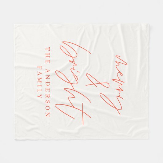 Merry & Bright script tekst rood en wit Kerstmis Fleece Deken (Voorkant (Horizontaal))