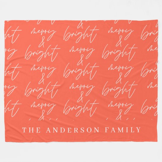 Merry & Bright script tekst rood en wit Kerstmis Fleece Deken (Voorkant (Horizontaal))