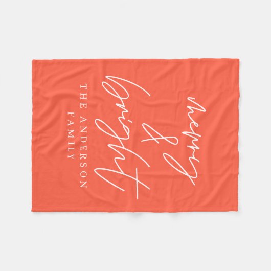 Merry & Bright script tekst rood en wit Kerstmis Fleece Deken (Voorkant (Horizontaal))