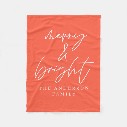Merry & Bright script tekst rood en wit Kerstmis Fleece Deken (Voorkant)