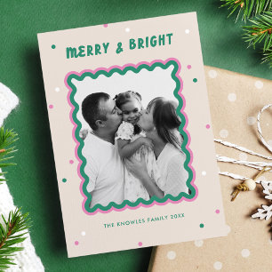 Merry & Bright Squiggle Lijst roze + groen Feestdagenkaart