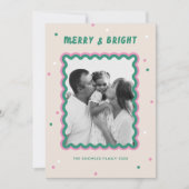 Merry & Bright Squiggle Lijst roze + groen Feestdagenkaart (Voorkant)
