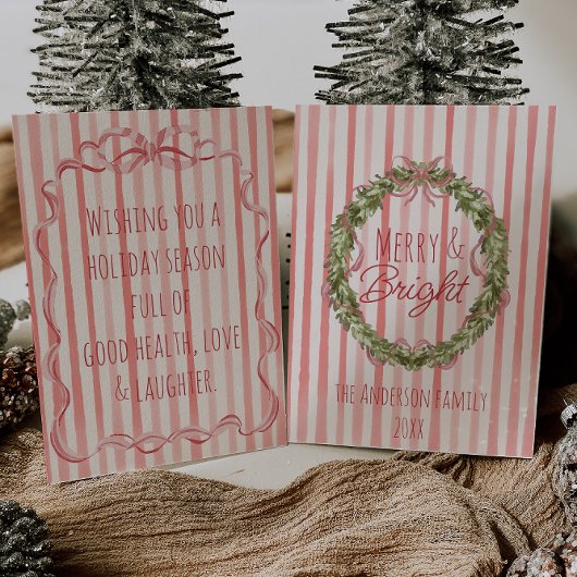  Merry Bright Stripes Kerst Bow Krans Feestdagenkaart