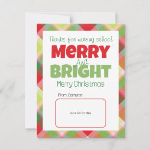Merry & Bright Teachers Bedankt Cadeau Kaart