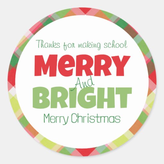 Merry & Bright Teachers Dank u Sticker (Voorkant)