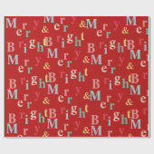 Merry & Bright typografie rode kleur Cadeaupapier (Vlak)