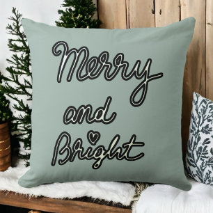 Merry Bright typografie salie groen zwart wit Kussen