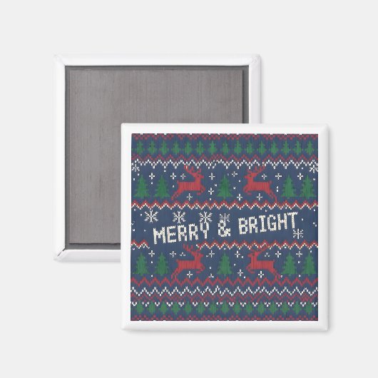 Merry & Bright Ugly Christmas Sweater Magneet (Voorkant / Achterkant)