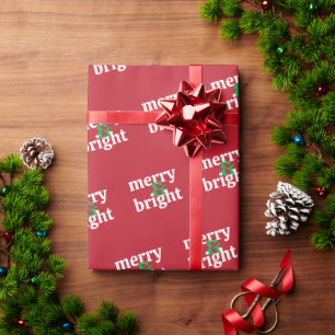 "Merry & Bright" Vet Typografie Modern Cadeaupapier