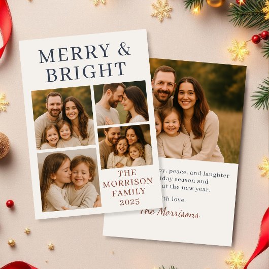 Merry & Bright Warm Modern Photo Holiday Kaart