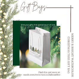 Merry & Bright Waterverf Kerstboom Gift Bag Klein Cadeauzakje