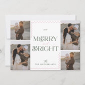 Merry & Bright Wavy Modern Minimal 4 Fotocollage Feestdagenkaart (Voorkant)