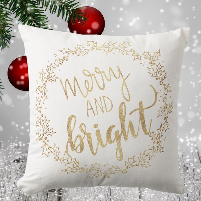 Merry & Bright - White & Gold - Kerstmis Kussen (Merry & Bright - White & Gold - Christmas Throw Pillow)