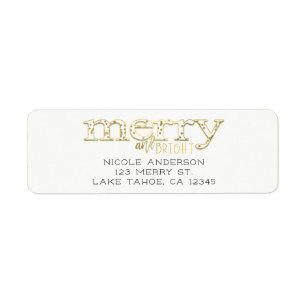 Merry & Bright Witte Gouden Kerstkaart Etiket
