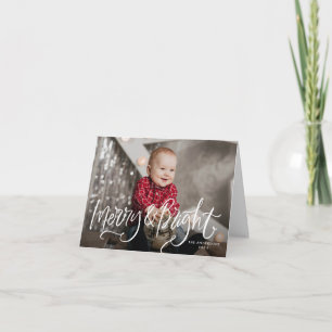 Merry & Bright Witte Handlettering Overlay Foto Feestdagen Kaart