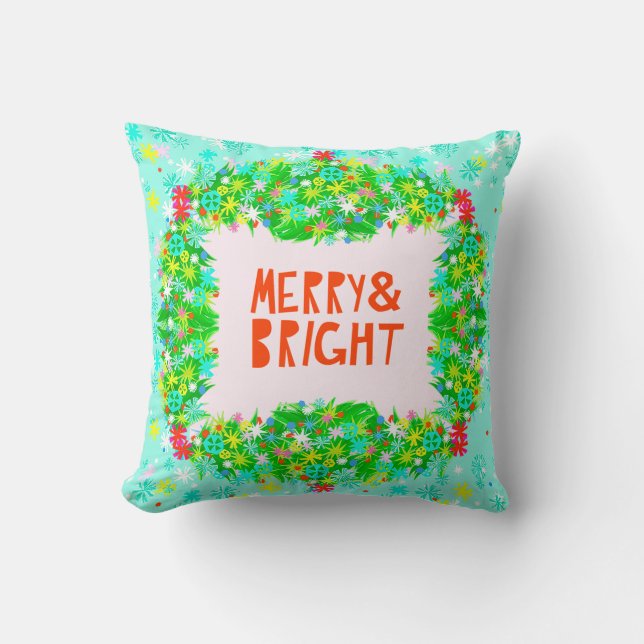 Merry & Bright Wreath Kussen (Voorkant)