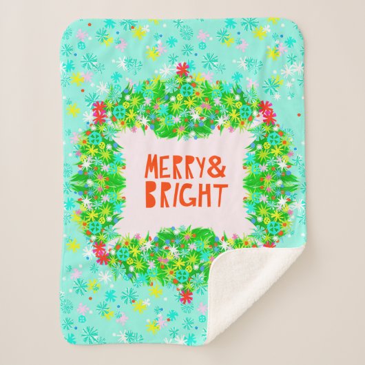 Merry & Bright Wreath Sherpa Deken (Voorkant)