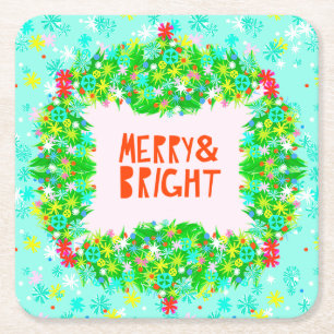 Merry & Bright Wreath Vierkante Kartonnen Onderzetter