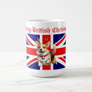 Merry British Christmas Corgi Reindeer Antlers Koffiemok
