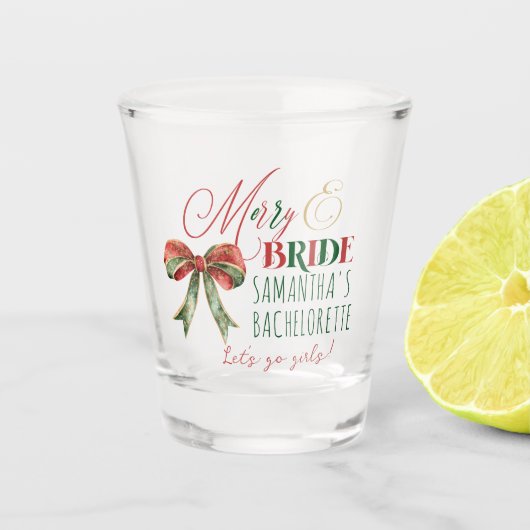 Merry & Bruid Winter Kerst Bruid Bachelorette Part Shot Glas (Voorkant)
