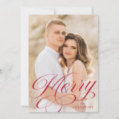 Merry Calligraphy Red Script Overlay Photo Feestdagenkaart (Voorkant)