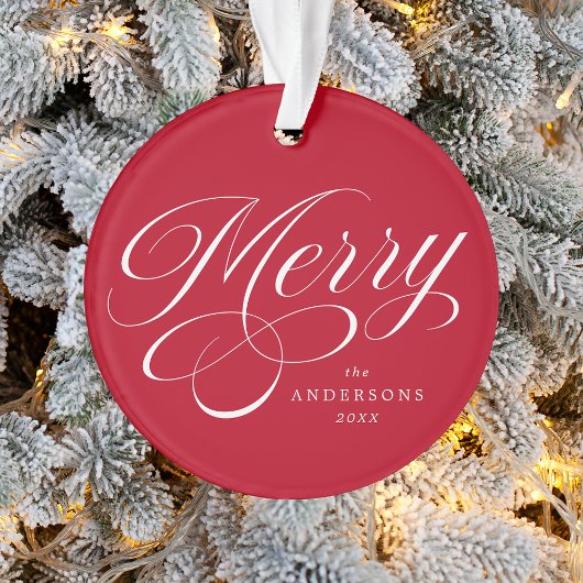 Merry Calligraphy Script Red Photo Ornament