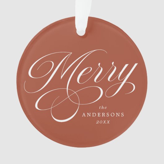 Merry Calligraphy Script Terracotta Photo Ornament (voorkant)
