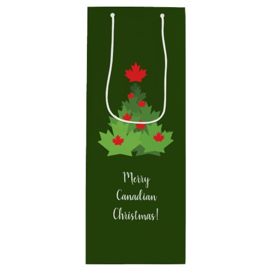 Merry Canadian Maple Leaf Flag Kerstmis Wijn Cadeautas (Voorkant)