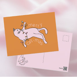 Merry Cat-mas Roze Kat Kerstlicht Feestdagenkaart