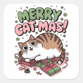 Merry Cat-mas ! Sticker Carré chat de Noël (Devant)