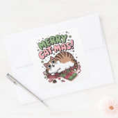 Merry Cat-mas ! Sticker Carré chat de Noël (Enveloppe)