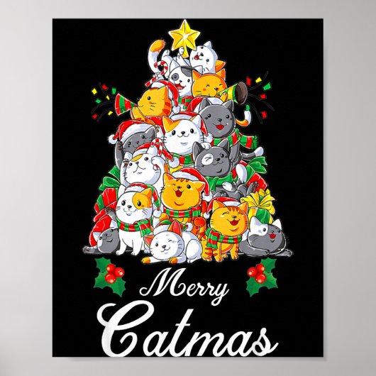 Merry Catmas Cat Christmas Tree Cat Lover Poster (Voorkant)