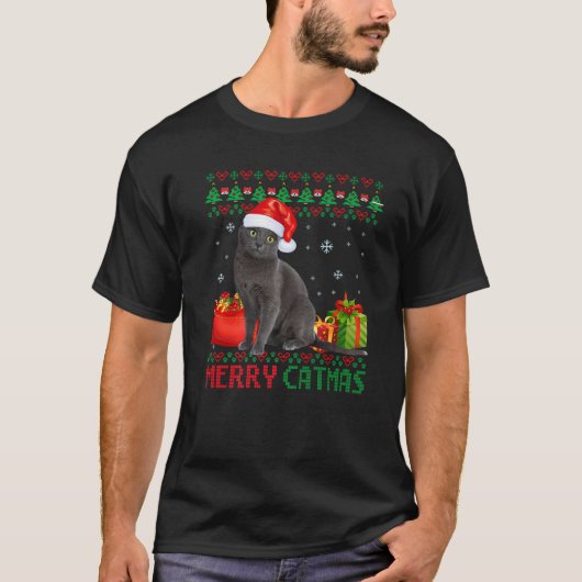 Merry Catmas Cat Ugly Kerstkat Cat Mam Pap T-shirt (Voorkant)