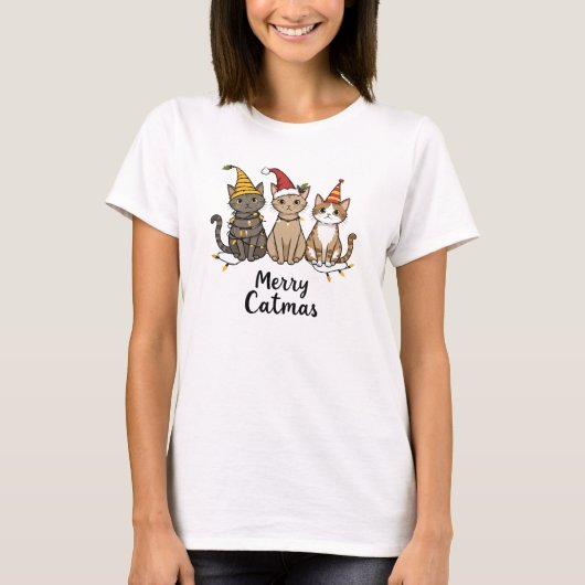 Merry Catmas Funny Cat Lover T-shirt (Voorkant)