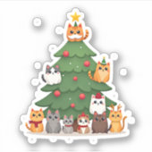 Merry Catmas Funny Christmas Tree, Cats Xmas Meow Sticker (Voorkant)